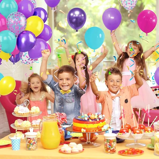 Pink Blue Purple Balloons, 50 Pcs 12 Inches Hot Pink Metallic Purple Teal Yellow Balloons Confetti Balloons for Birthday Theme Decoration Brida Shower Engagement Party Supplies