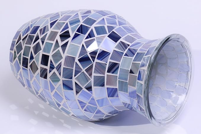 8" H Gray Blue Mosaic Vase.Exquisite Craftsmanship.Decor Home Modern Midsize All Handmade Mosaic Vases .Beautiful Glass Vase for Home&Office Decor.Unique Gift