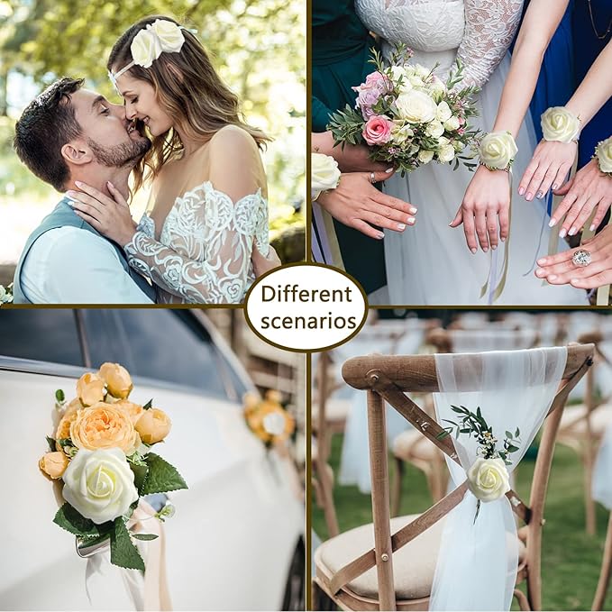 Artificial Roses Flowers 100pcs Milk White Real Looking Foam Fake Roses with Stems for DIY Wedding Bouquets Bridal Shower Centerpieces Party Decorations (100, Milk White)