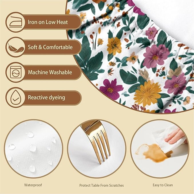 Rectangle Table Cloth Cover Waterproof Elastic Fitted Polyester Fitted Tablecloths for 6 Foot Tables for Indoor,Picnic, Camping, Outdoor （60" x 30"，Floral Print）