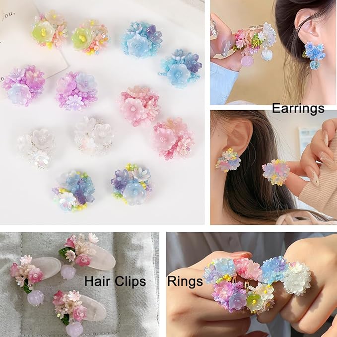 LadayPoa 100pcs Glass Bellflower Beads for Jewelry Making Trumpet Flower Beads Gradient Clear Cute Beads for Bracelets Making Aesthetic Bead Charms for DIY Necklace Decoration-Dark Blue