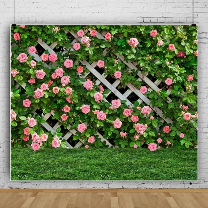 6x4ft Pink Rose Wall Background Flowers Green Leaf Photography Backdrop Girls Princess Birthday Baby Shower Wedding Cake Table Decoration Banner
