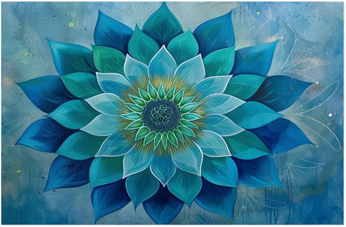 Teal Flower Mandala Placemats Set of 4 PVC Vinyl Non Slip Table Mats Waterproof Heat Resistant Place Mats Washable Wipeable Dining Table Mat for Kitchen Party Indoor Outdoor Decorative