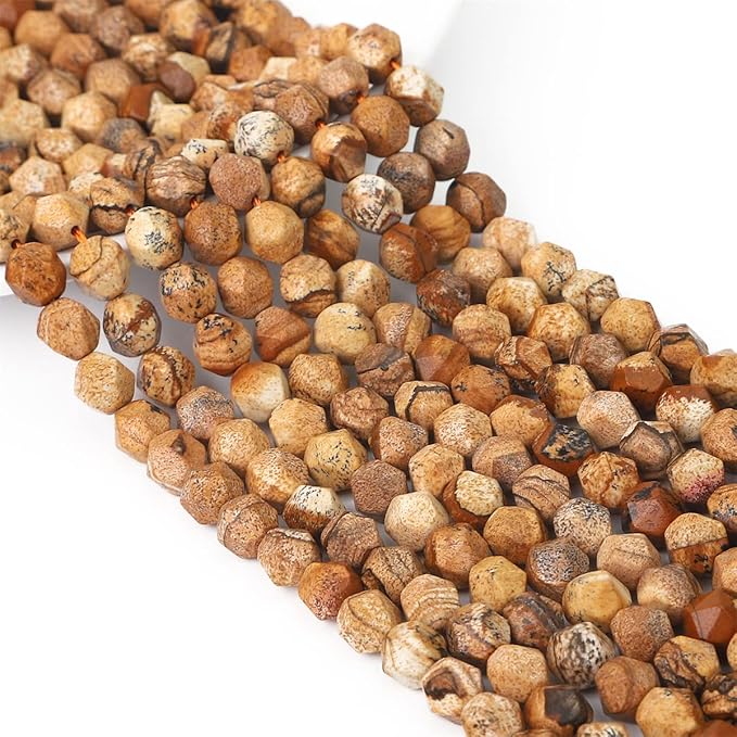 Faceted Natural Brown Picture Jasper Stone Round Beads 8mm 36cm/Strand for Jewelry Making