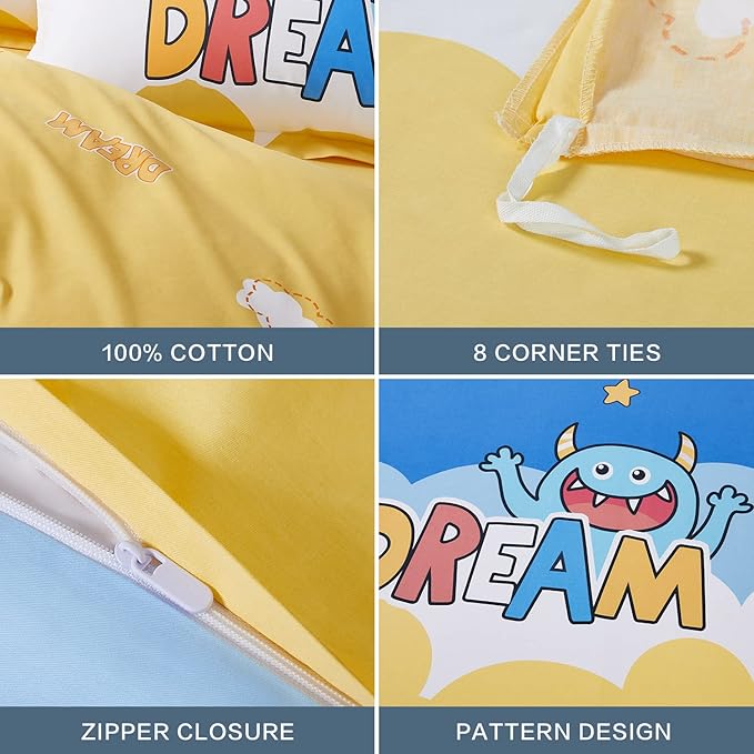 SAPHREAS Planet Astronaut Kids Duvet Cover Set Queen Size 4pcs with Fitted Sheet 100% Cotton Children Bedding Comforter Cover Set, Comforter Not Included