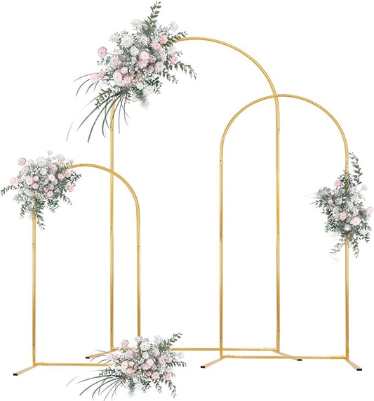 Metal Arch Backdrop Stand Set of 3 (6.6ft, 5.3ft, 4.7ft), Wedding Arch Frame Gold Arches Backdrop Stand for Ceremony, Birthdays, Baby Showers, Parties, Outdoor Indoor Celebration Decorations