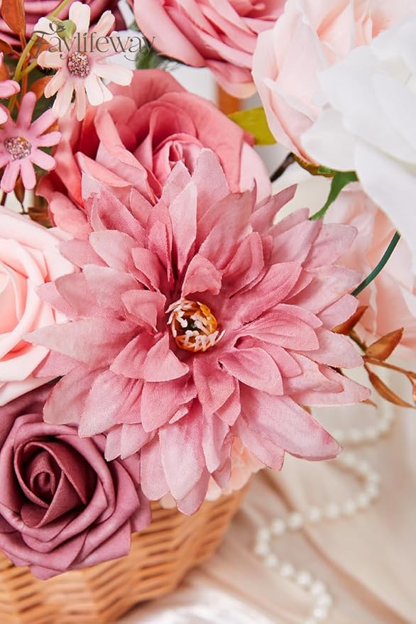 Artificial Flowers, Pink Silk Flowers for DIY Wedding Bouquets, Fake Cake Flowers for Centerpieces,Party, Table,Arrangement, Home Decor