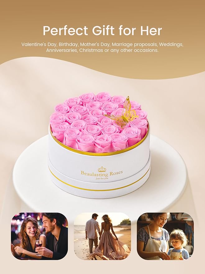 Preserved Roses Forever Flowers Real Roses in a Box Mother's Day Birthday Flowers for Her Mom Women Wife Valentine's Day, 27 Light Pink Roses