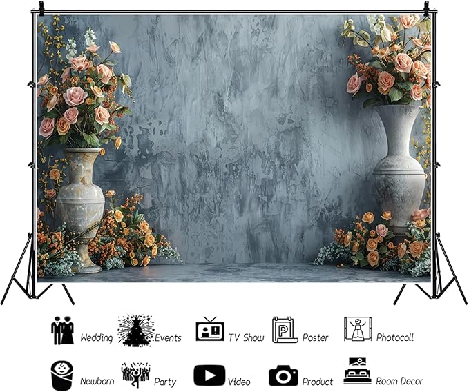 Baocicco 7x5ft Vinyl Retro Vase Wall Backdrop Photography Old Style Flowers Rose Vintage Medieval Weeding Ceremony Background Newborn Baby Shower Banner Supplies Girls Princess Birthday Background