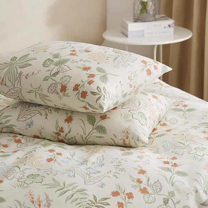 VM VOUGEMARKET Garden Flower Comforter Set Queen Green Red Floral Comforter with 2 Pillowcases Cottagecore Aesthetic Fluffy Bedding Comforter Set for Girls Women 90"x90"
