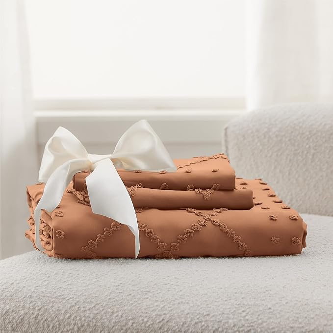 Bedsure Boho Duvet Cover Full Size - Burnt Orange Breathable & Soft Boho Bedding, Machine Washable Comforter Cover for All Seasons, Includes 1 Duvet Cover 80"x90" with 2 Pillow Shams & Zipper Closure