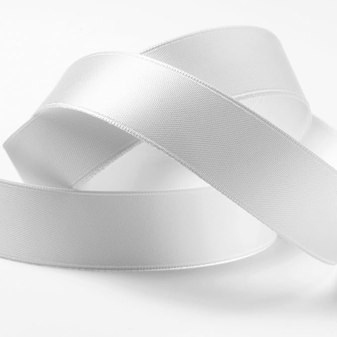 PMLAND White Fabric Satin Ribbon 3/8'' Inch x 27 Yards Double Faced Use for Crafts Gift Wrapping Floral Bouquets Ornaments Hair Bows Party Decoration