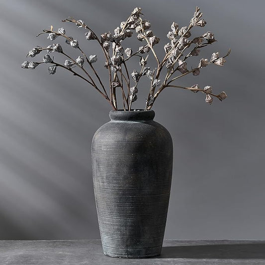 Large Ceramic Rustic Vase, 11 inch Minimalist Decorative Farmhouse Tall Vase for Home Decor, Living Room, Shelf Decor, Enterway, Wedding, Table Decoration, Bronze