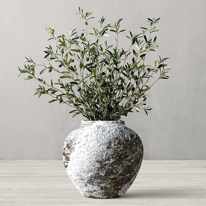 Rustic Ceramic Circular Flower Vase Farmhouse Clay Pottery Large Terracotta Floor Vases for Decorative Centerpiece Vintage Home Decor Aesthetic for Living Room Bedroom Table Entryway