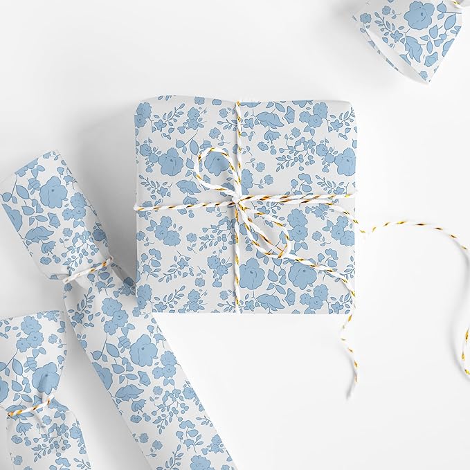 JarThenaAMCS Wildflower Wrapping Paper -Mini Roll- 17 Inch x 32.8Ft Watercolor Floral Butterfly Gift Wrap Paper Spring Art Paper for Wedding Bridal Baby Shower DIY Craft