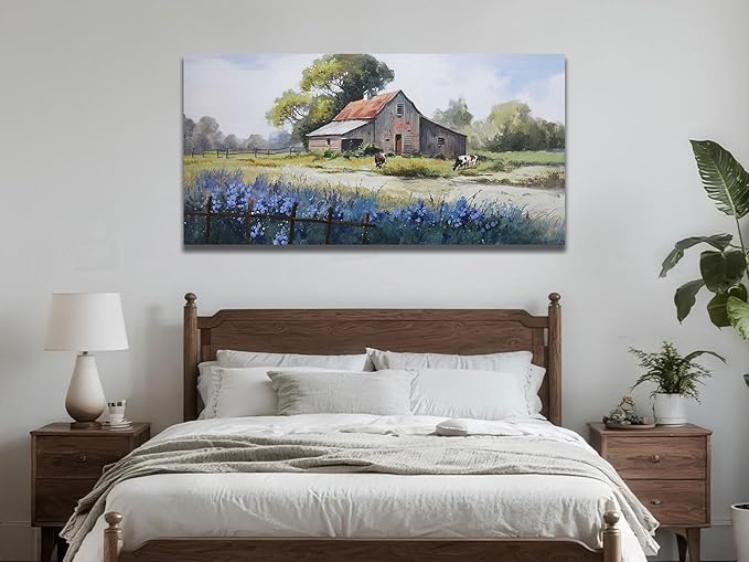 Ardemy Farmhouse Barn Canvas Wall Art for Living Room Extra Large Farm Cow Pictures Paintings Wall Decor Vintage Artwork Bedroom Dining Room Home Office, 58"x29"