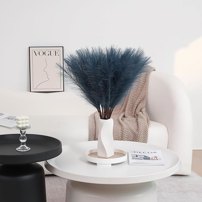 60pcs Blue Pampas Grass - 24 Inch Faux Pampas Grass Decor , Tall Pompas Grass for Floor Vase, Table Centerpieces, Wedding, Party and Blue Living Room Decor