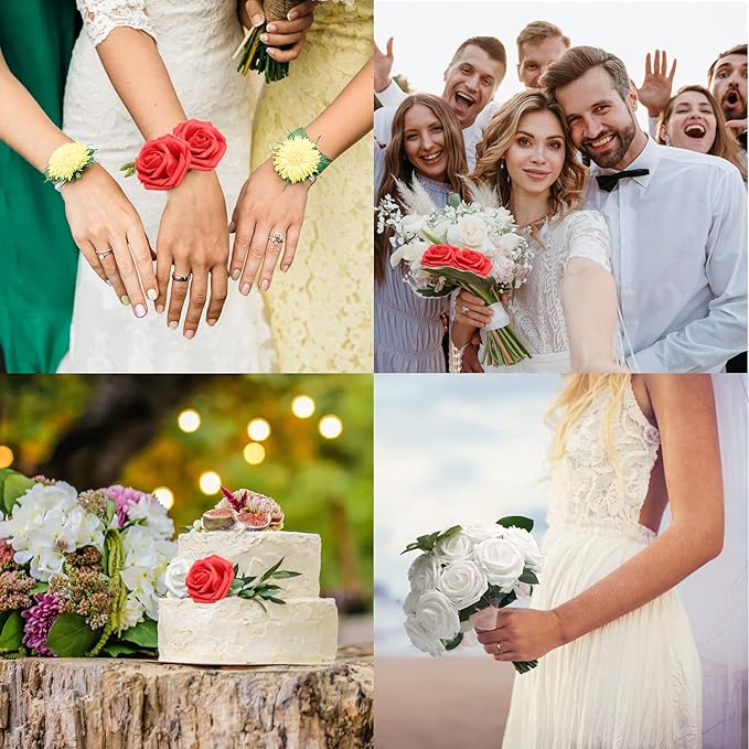 JOYLEX Artificial Flowers Realistic Red Roses, 100pcs Real Looking Fake Roses with Stem for DIY Wedding Bouquets Centerpieces Bridal Shower Party Home Romantic Decorations (Red)