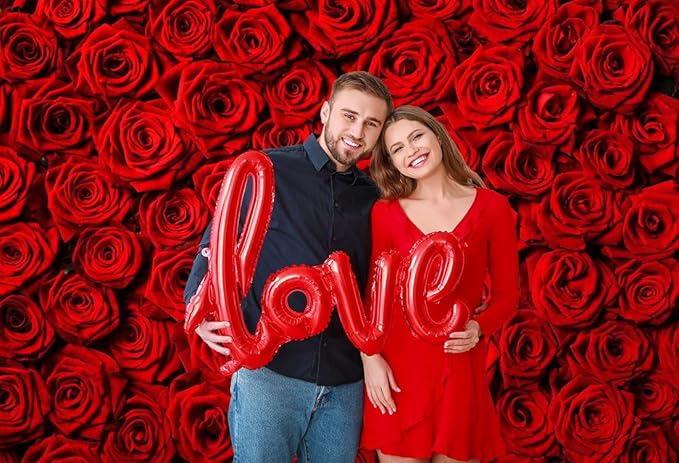 Avezano Valentine's Day Backdrop Rose Flower Wall Photo Background Red Rose Wedding Bridal Shower Photography Backdrop Mother's Day Birthday Party Dessert Table Banner (5x3ft)