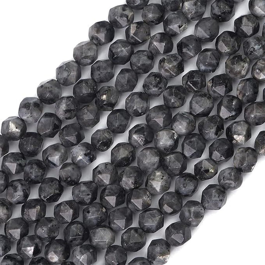 Faceted Natural Black Spectrolite Stone Round Beads 8mm 36cm/Strand for Jewelry Making