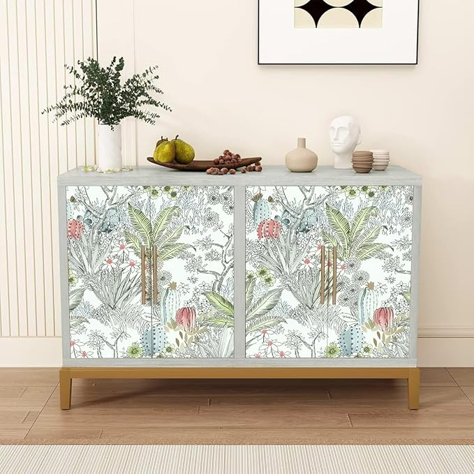 Wudnaye Boho Peel and Stick Wallpaper Catus Wallpaper 17.7" x 236.2"Vintage Floral Wallpapers Peel and Stick Botanical Removable Wall Paper Boho Self Adhesive Contact Paper for Bathroom Cabinets