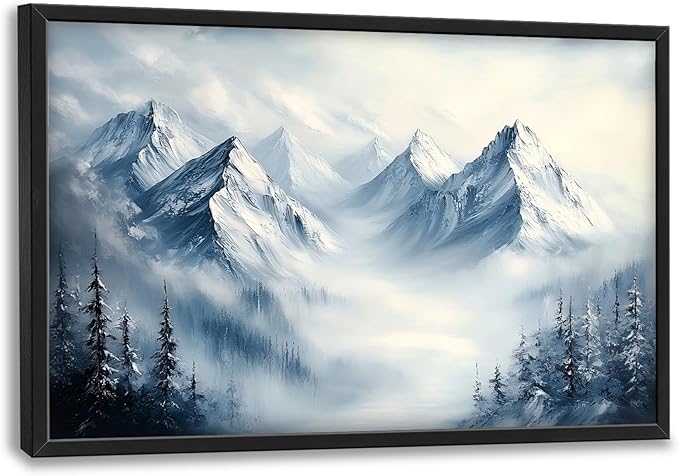 Snow Mountain Large Wall Art Framed Wall Decor for Living Room, Mountains Pictures Oversized Canvas Print Painting Modern Extra Large Framed Artwork for Bedroom Office Home Decor 36"x24"