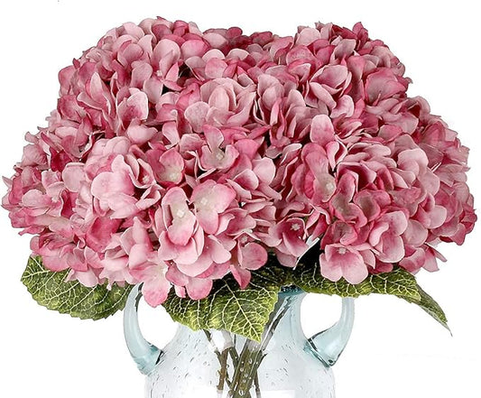 2Bouquets Artificial Fake Flowers Plants Silk Hydrangea Arrangements Wedding Bouquets Decorations Plastic Floral Home Kitchen Garden Party Festival Bar DIY(Grey Pink, 5 Flower Heads)