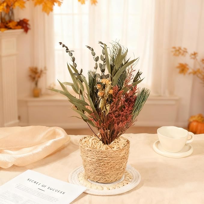 YZXZM Real Flower Bouquet for Christmas Decorations with Dried Pine Branches & Flowers, 17 Inch