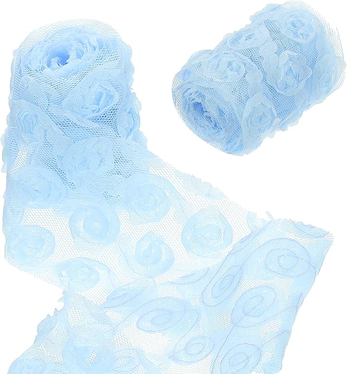 uxcell 2PCS Lace Trim Ribbon, 2.36 inch - 1 Yard 3D Rose Floral Embroidery Ribbons Edge Trimming for Sewing, Wedding Dress, DIY Crafts, Decoration Accessories, Light Blue
