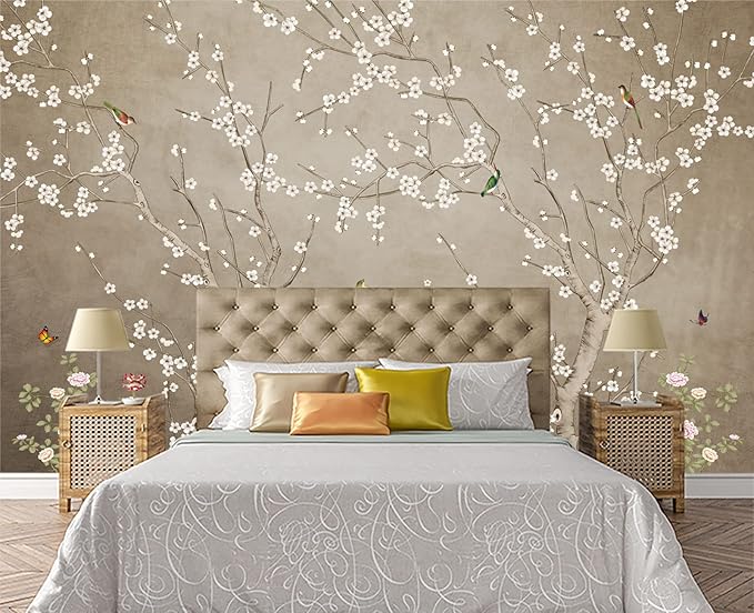 Plum Blossom Flower Bird Chinoiserie Wall Mural Wallpaper for Bedroom 178" x 117"