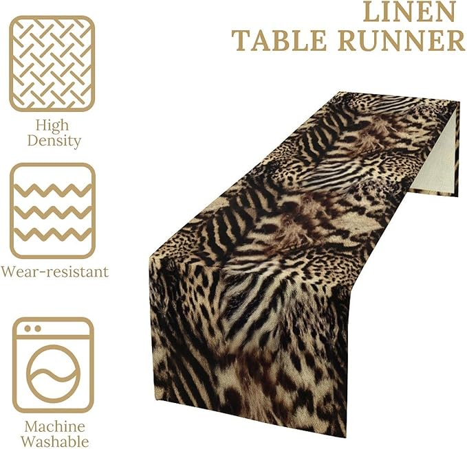 Animal Skin Print Table Runner, Vintage Farmhouse Cottage Country Western Wildlife Safari Leopard Zebra Dinner Runner for Kitchen Dining Table Party Holiday 13x120in