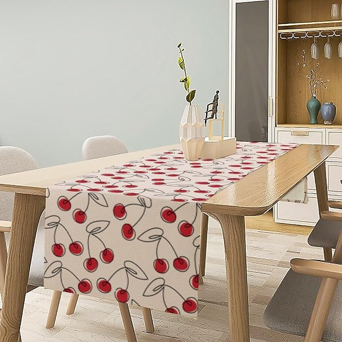 Red Cherry Table Runner,Spring Summer Fruit Tropical Birthday Party Decorations Dining Room Home Kitchen Table Decor 13 x 60Inches