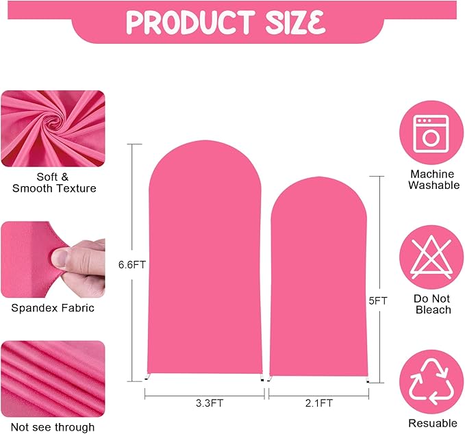 Hot Pink Arch Backdrop Covers - 6.6FT, 5FT Spandex Fitted Wedding Arch Stand Covers Round Top Chiara Arch Backdrop Cover for Wedding Birthday Party Decoration
