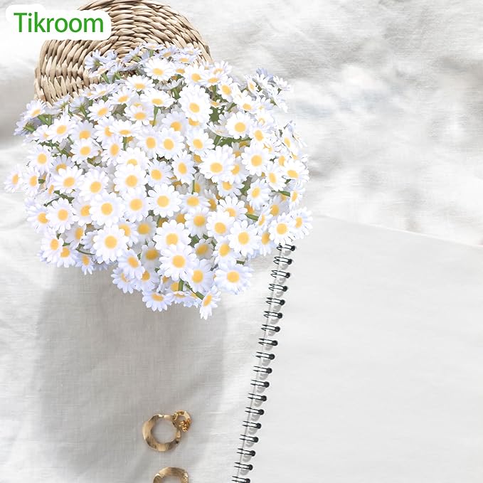 Artificial Daisy Flowers 18Pcs Small White Fake Daisies Flowers 3 Bundles 10 Inch Realistic Faux Silk Tiny Daisy Flowers for Home Garden Vase Wedding DIY Home Party Decor