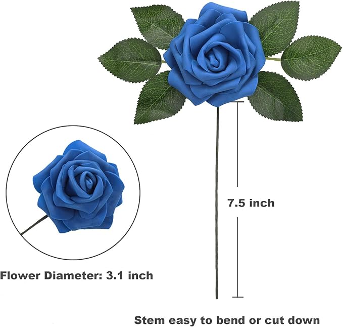 Artificial Flowers Roses 25pcs Blue Roses Wedding Decoration Real Looking Fake Roses w/Stem for DIY Wedding Bouquets Centerpieces Arrangements Party Baby Showers Home Decorations (Royal Blue, 25 pcs)