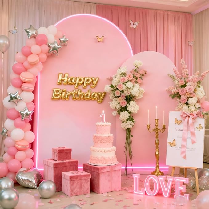 Baby Pink Arch Backdrop Covers - 6.6FT, 5FT Spandex Fitted Wedding Arch Stand Covers Round Top Chiara Stretchy Arch Backdrop Cover for Wedding Birthday Party Decoration