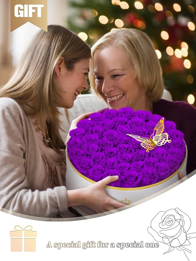 Preserved Roses Forever Flowers Real Roses in a Box Mother's Day Birthday Flowers for Her Mom Women Wife Valentine's Day, 47 Purple Roses