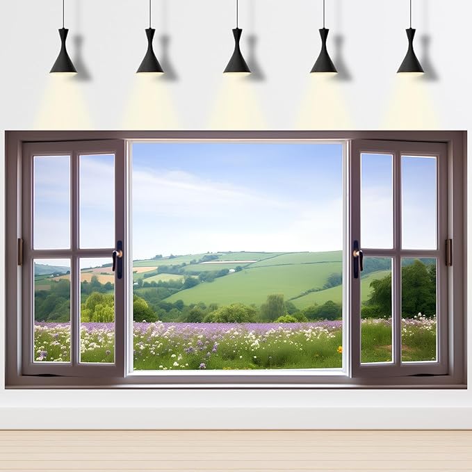 Window Scenery Photography Backdrop Open Window with View of Meadows and Fields Background Plants Flowers Background Party Banner Wall Decor Baby Kids Family Photo Shoot Props 8x6ft