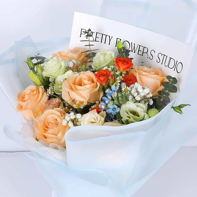 FUHITIM 20 Sheets Flower Wrapping Paper - Waterproof Floral Bouquet Packaging Paper for DIY Crafts，Florist Supplies Packaging Paper for Wedding Birthday Gift (Translucent Light Blue)