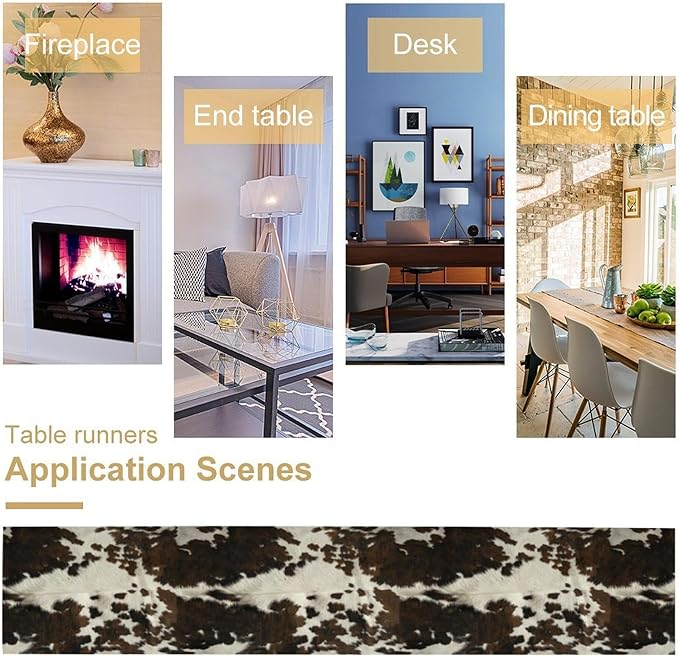 Cow Print Table Runner, Brown Cowhide Print Western Style Table Runner Country Farmhouse Cottage Cow Patten Table Decoration for Home Kitchen Dining, 13x108 Inch