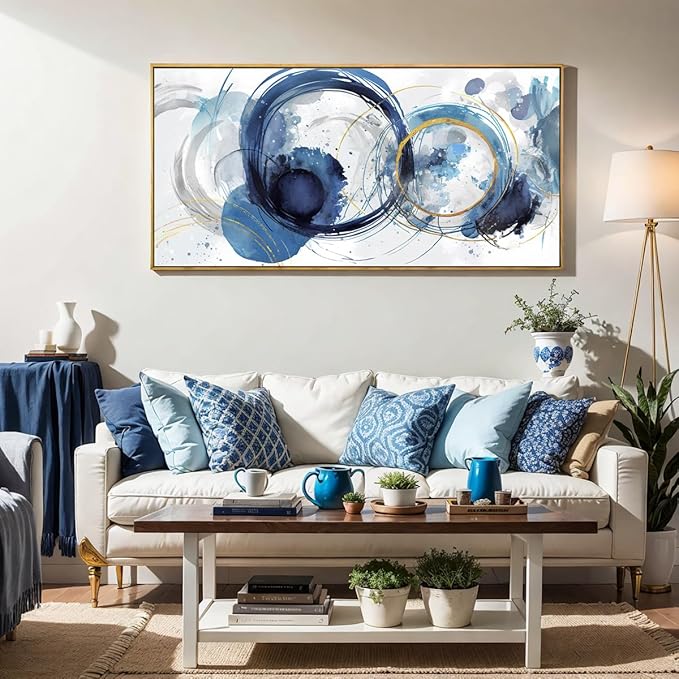 Wall Art Abstract Art Paintings Blue Fantasy Colorful Graffiti on White Background Modern Artwork wall Decor for Living Room Bedroom Kitchen 30"x60" with Framed