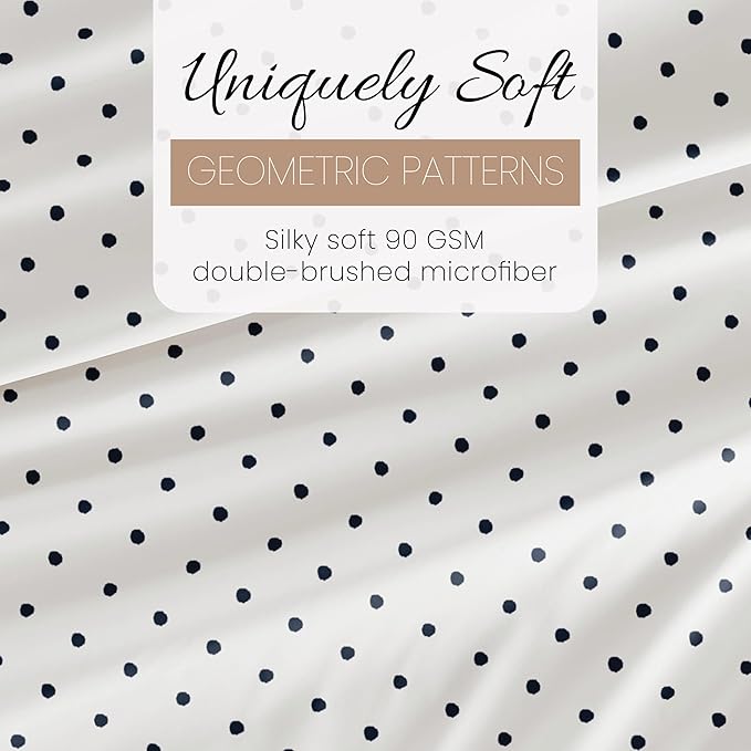 Linen Market 4 Piece Queen Sheet Set - Breathable, Double-Brushed Patterned Cooling Sheets – Oeko-TEX Certified Ultra Soft & Wrinkle-Free 16" Deep-Pocket Queen Sheets - Easy Care Dots Navy