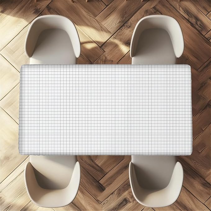 Rectangle Table Cloth Cover Waterproof Elastic Fitted Polyester Fitted Tablecloths for 6 Foot Tables for Indoor,Picnic, Camping, Outdoor （60" x 30"，White Grid）