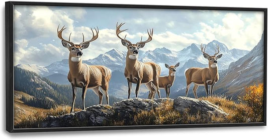 Mountain Elk Deer Large Wall Art Framed Farmhouse Wall Decor for Living Room Rustic Deer Pictures Oversized Canvas Print Painting Modern Extra Large Framed Artwork for Bedroom Office 60"x30"