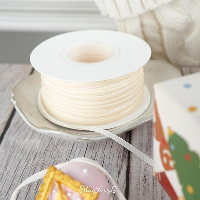 MAYREEL 1/8 Inch Ivory Velvet Ribbon Thin Cream Vintage Ribbon for Wedding Invitations Crafts Gift Wrapping Party Favor Boxes 50 Yards