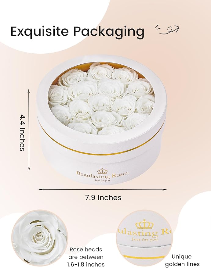 Preserved Roses Forever Flowers Real Roses in a Box Mother's Day Birthday Flowers for Her Mom Women Wife Valentine's Day, 16 White Roses