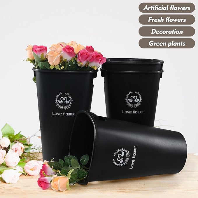 Pekky 4 Packs Tall Plastic Flower Buckets, 15.87 Inches Flower Display Bucket, Black