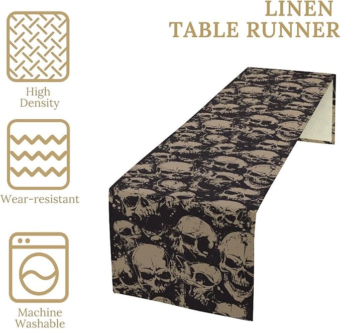 Gothic Table Runner,Dark Skull Pattern Decor Table Runner for Home Kitchen Table Dining Garden Farmhouse Wedding Party Decor 13x60 Inch