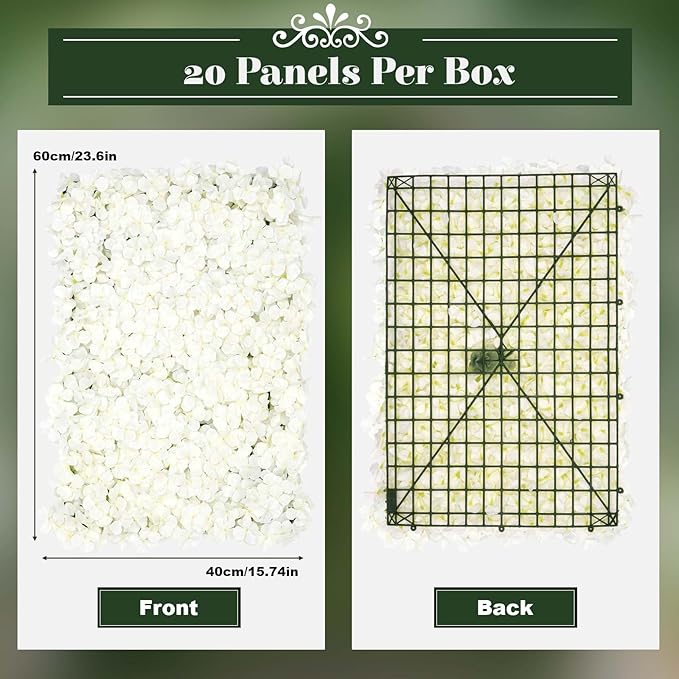 3D Flower Wall Panel, 20pcs White Artificial Floral Wall Backdrop, Realistic Silk Flower Backplanes, Roll Up Fake Flower Background for Valentines Wedding Party Photo Arrangement Decor