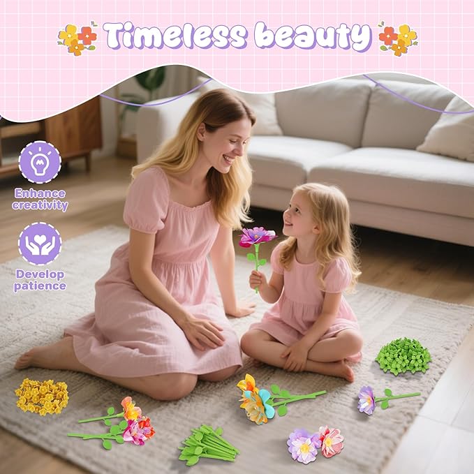 FUNZBO 216 Pcs DIY Fabric Flower Bouquets Toys Accessories - Flowers Market Toy Accessorie - Christmas Arts & Crafts Toy Accessories for 4 5 6 7 8+Year Old Girl Birthday Gifts Ideas (36 Flower Stems)